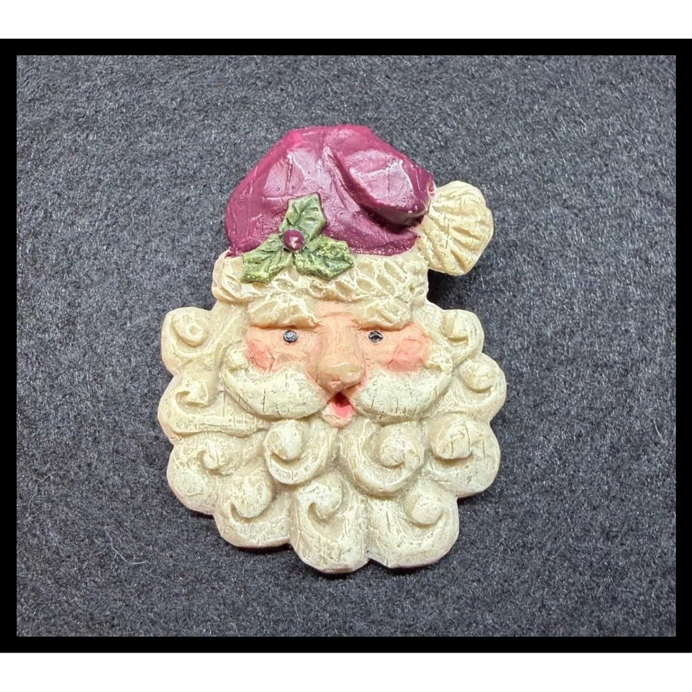 Santa Claus Lapel Pin Mens Small Cream Purple Resin Christmas Holiday